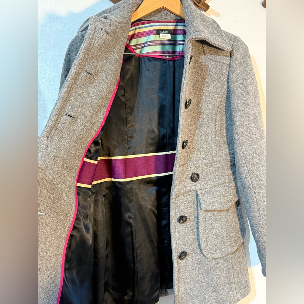J Crew Women Gray Wool Blend Peacoat Belted Pockets Size 4 EUC - Picture 5 of 11